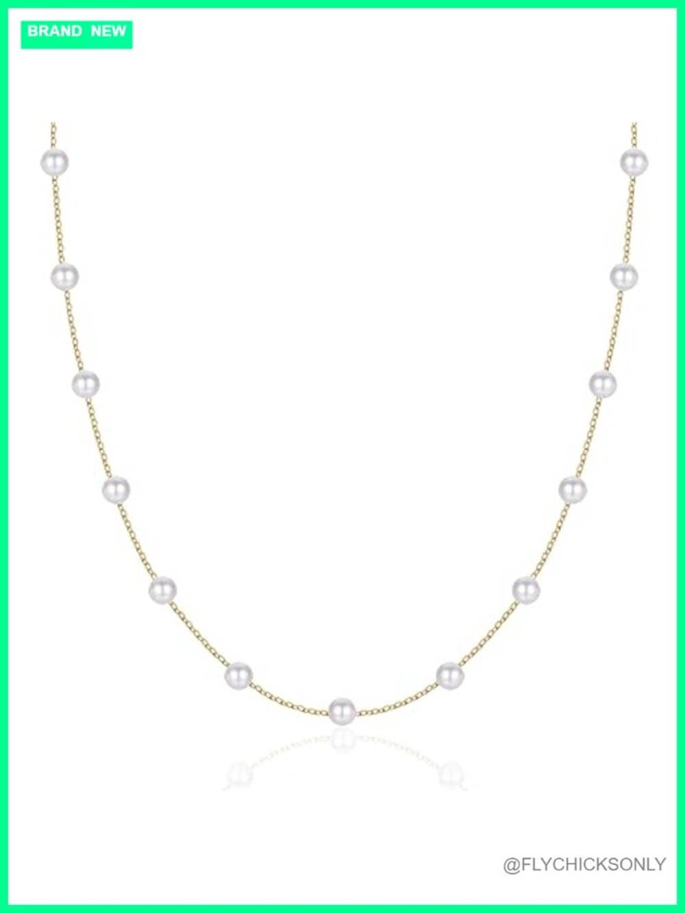 14K Solid Gold Freshwater Pearl Station Necklace 18" Fine Jewelry
